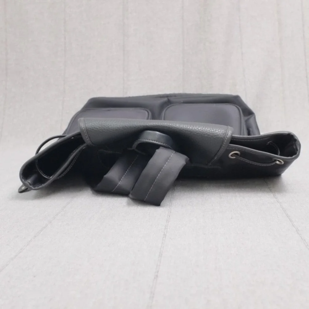 Ebel Black Nylon Faux Leather Turn Lock Cinch‎ Top Travel Backpack